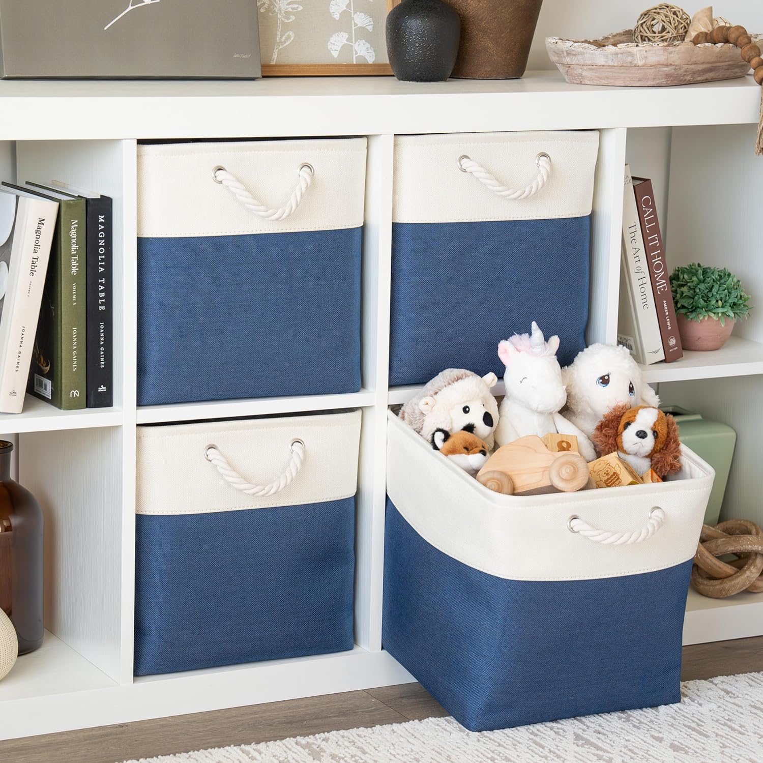 OrganiHaus 13x13 Cube Storage Bins 4 Pack, Foldable Cube Storage Organizer w/ Rope Handles