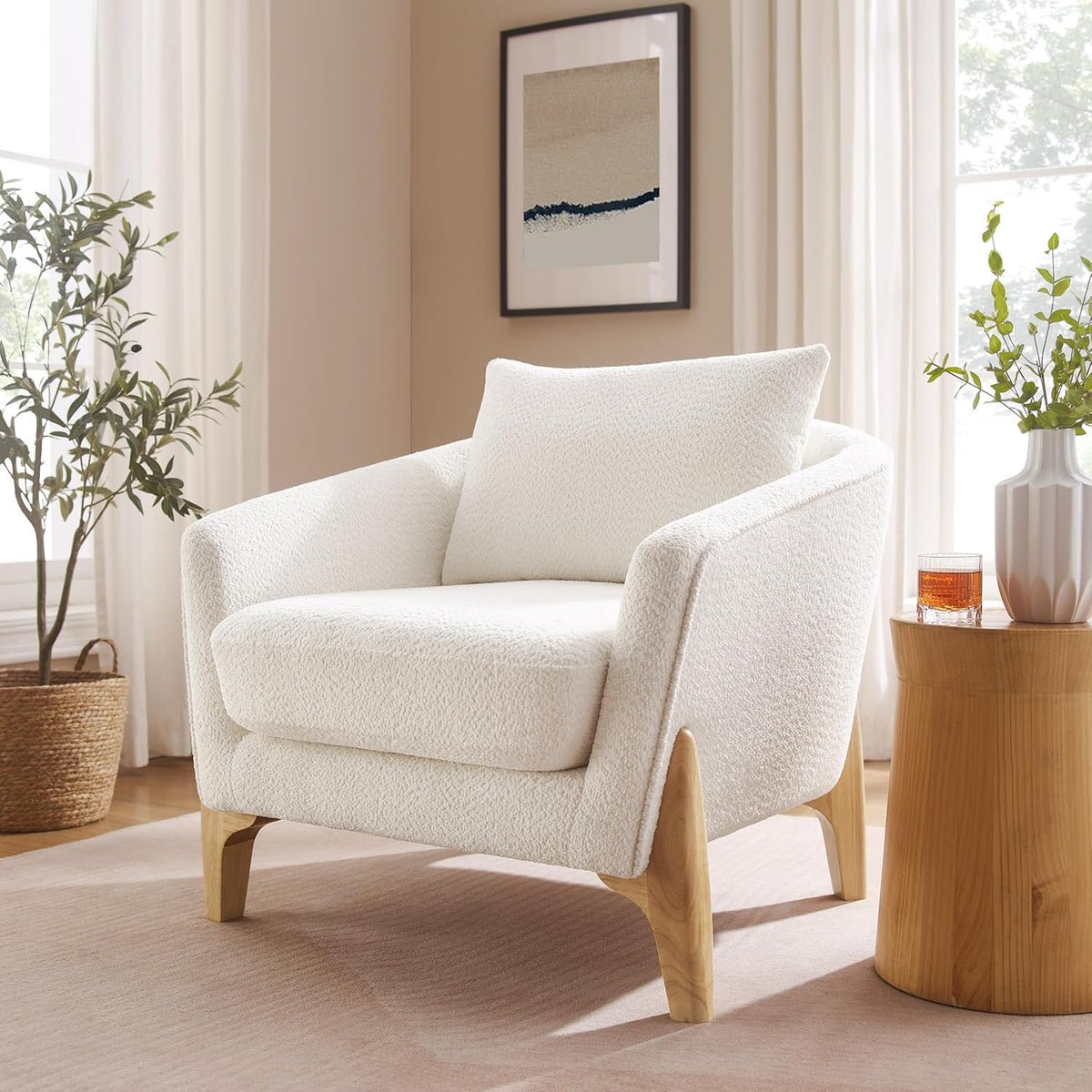 Accent Chair 31" Oversized Reading Chair Comfy Upholstered Boucle Lounge Armchair, Modern Living
