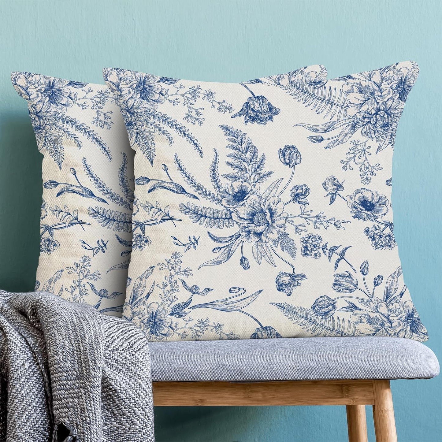 CXMEIFLY Spring Floral Leaves Pillow Covers 24 x 24 Inch Set of 2 for Chinoiserie Flowers Decor