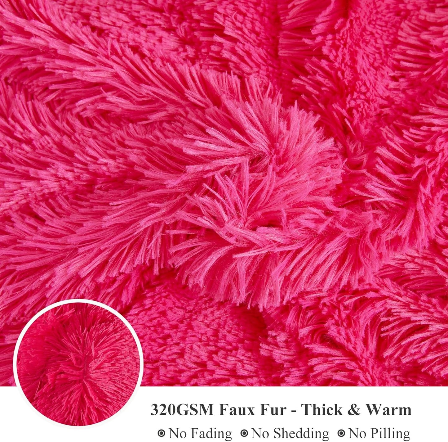 XeGe Luxury Faux Fur Blanket, Hot Pink Soft Big Fluffy Throw, Shaggy Plush Decorative Couch Throw