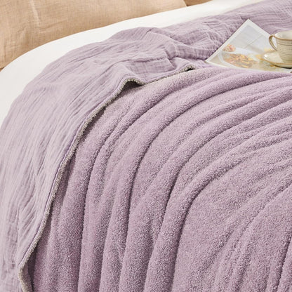 EMME Muslin and Fleece Throw Blanket Reversible - 50"*60" Lavender Soft Warm Throw Blankets for