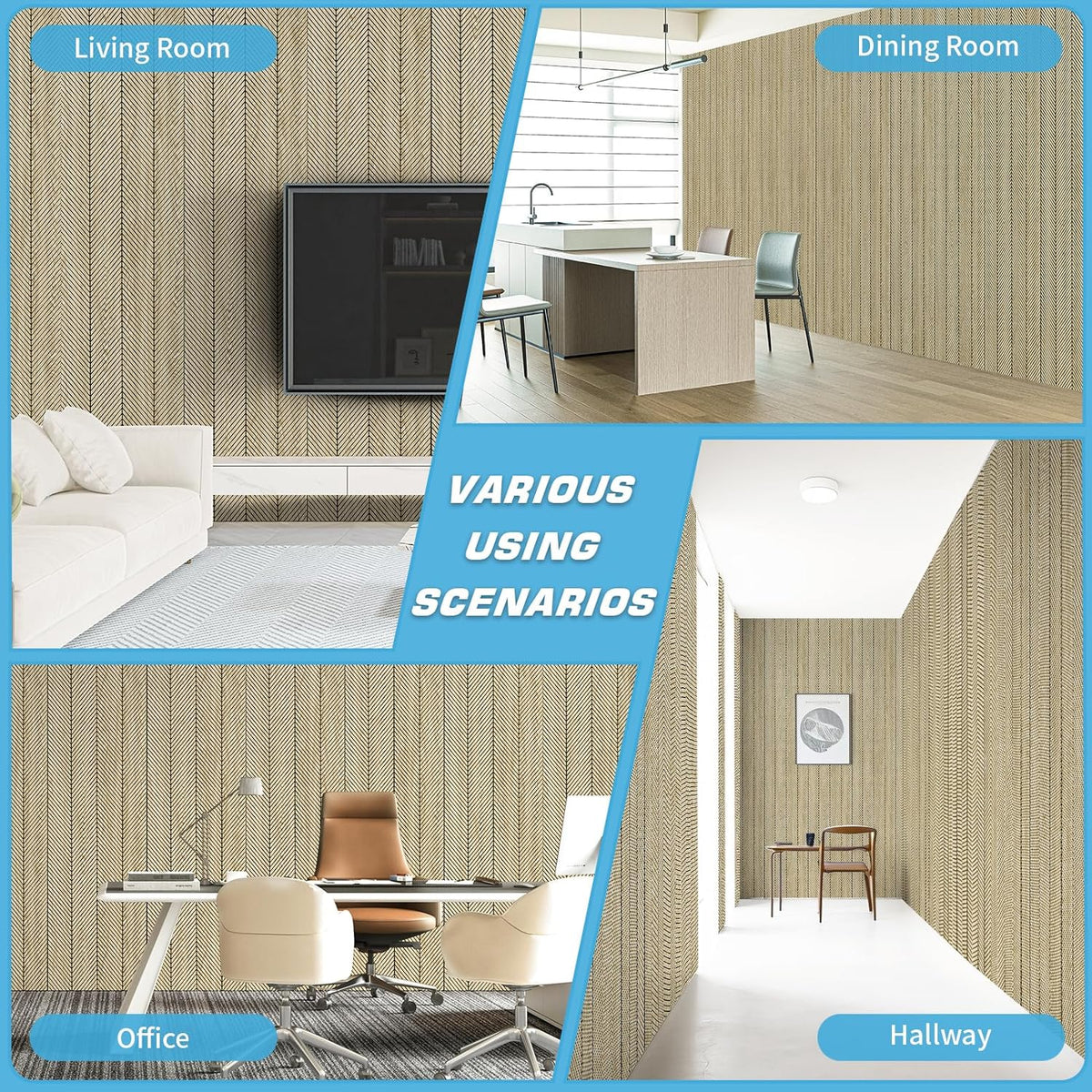 Art3d 4-Pack Glue-On Herringbone Wainscoting Panel for Interior Wall Decor - 104 x 12 Inch