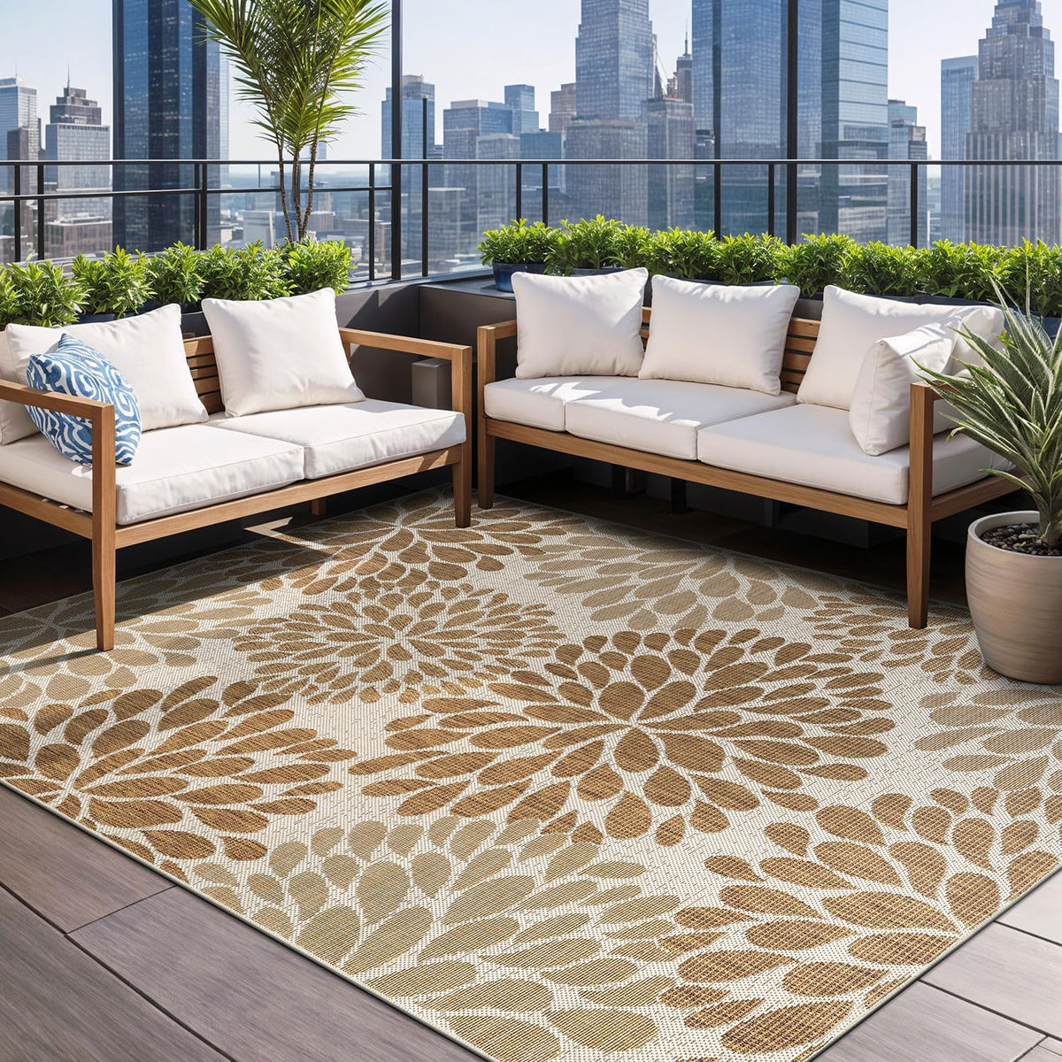 Beverly Rug Outdoor Rug 9x12 Modern Exotic Tropical Leaf Area Rugs for Indoor and Outdoor Patio