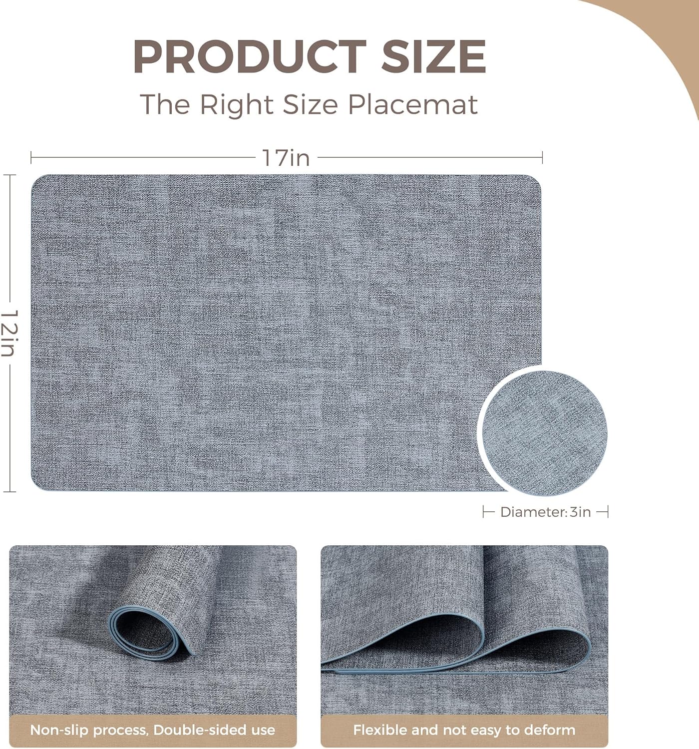 Vinyl Placemats Set of 6, Faux Leather Waterproof and Heat Resistant Place Mats, Washable Anti-Slip