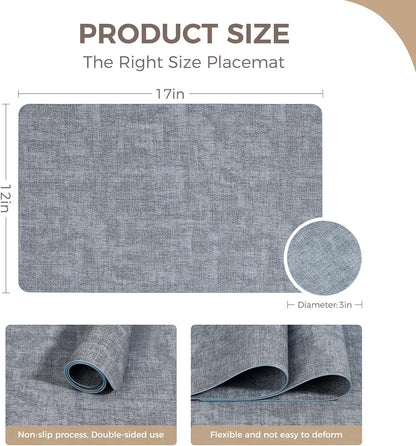 Vinyl Placemats Set of 6, Faux Leather Waterproof and Heat Resistant Place Mats, Washable Anti-Slip
