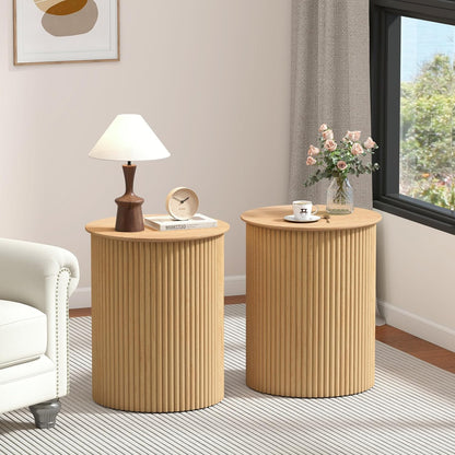 AVZEAR Fluted Round Side Table, Small End Table Modern Boho Nightstands, Circle Bedside Tables
