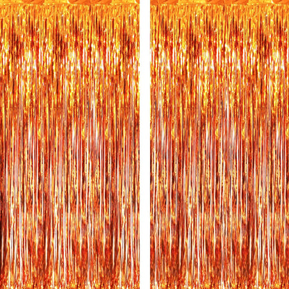 GOER 6.4 ft x 9.8 ft Metallic Tinsel Foil Fringe Curtains,Pack of 2 Party Streamer Backdrop for