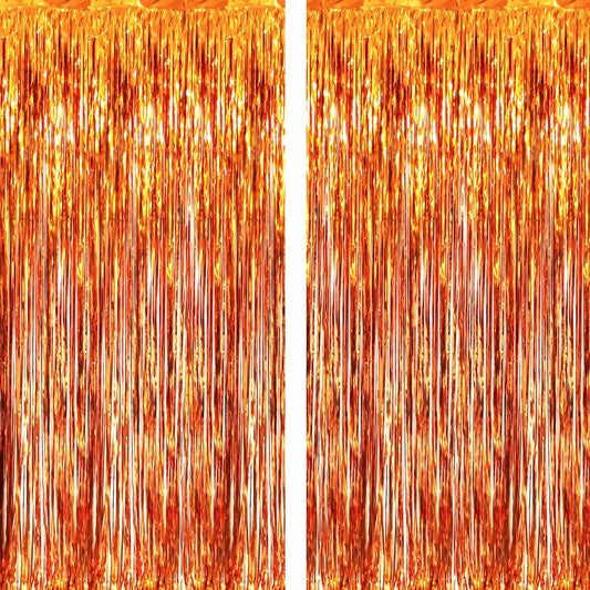 GOER 6.4 ft x 9.8 ft Metallic Tinsel Foil Fringe Curtains,Pack of 2 Party Streamer Backdrop for