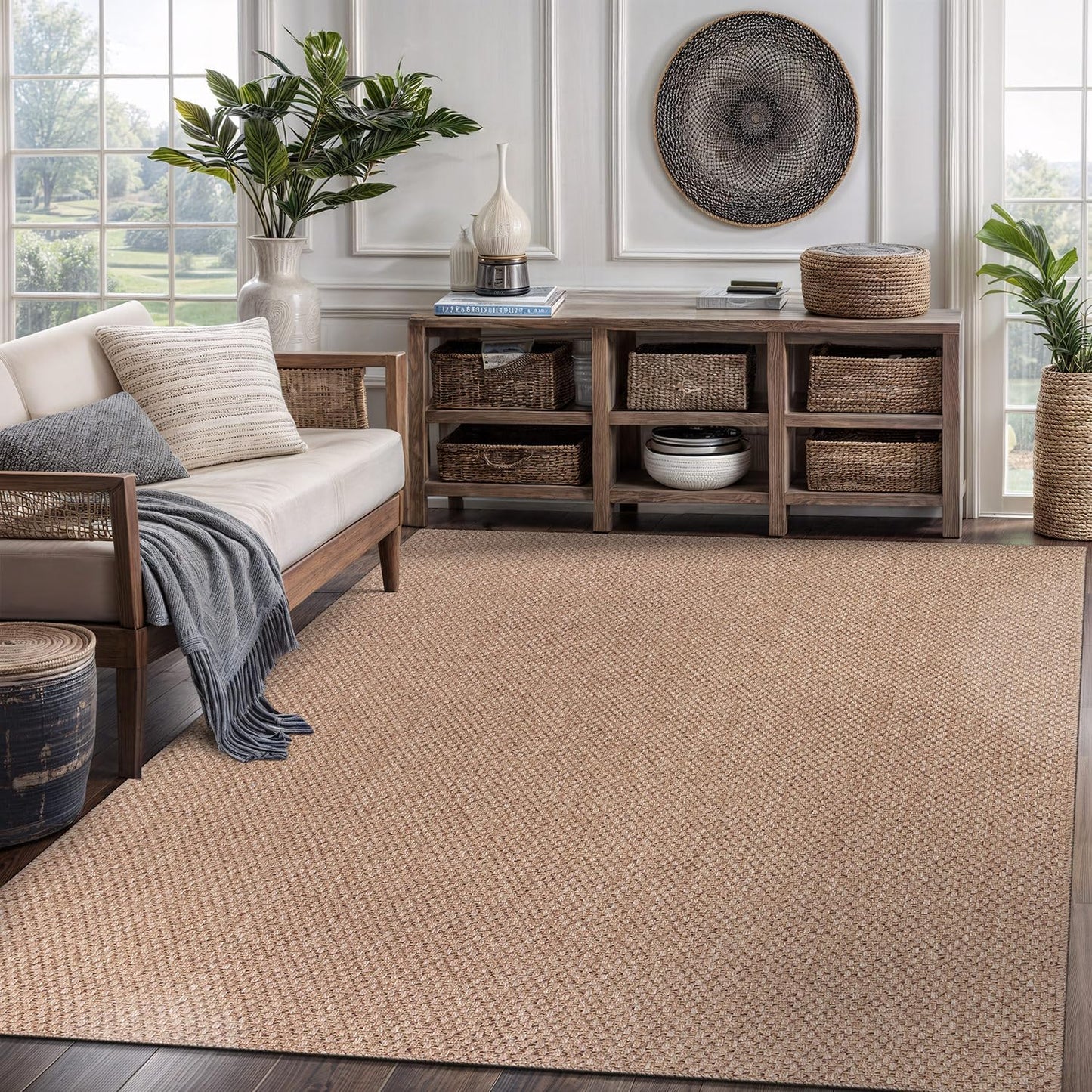 CAMILSON Easy Jute Rug 6x9, Indoor Outdoor Natural Color Farmhouse Area Rugs for Living Room Patio