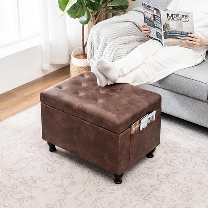 Leather Storage Ottoman Bench Rectangle 24 Inch Foot Rest Ottomans Stool for Living Room