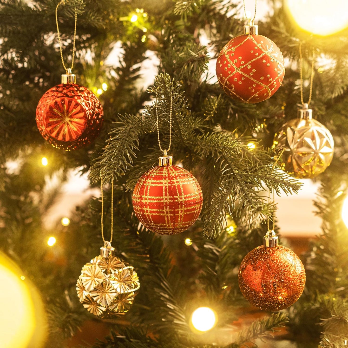 Valery Madelyn Ornaments for Christmas Trees, 16ct 2.36 Inches Red and Gold Shatterproof Christmas