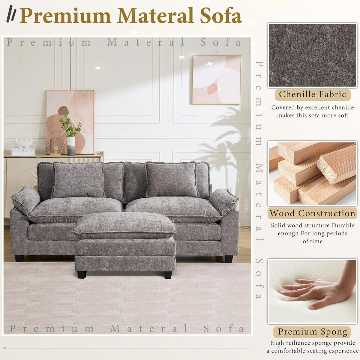 URRED Modular Sectional Sofa Comfy Cloud Couch, Modern Chenille Sofa Sleeper Deep Seat Couches with