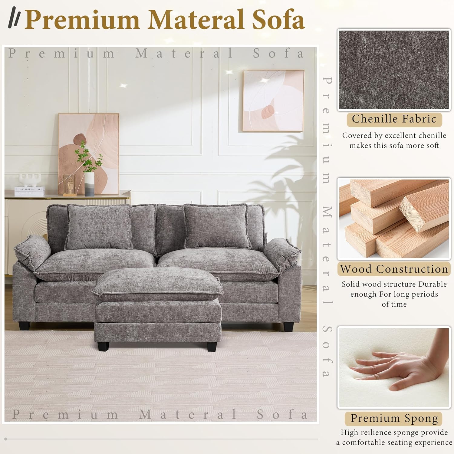 URRED Modular Sectional Sofa Comfy Cloud Couch, Modern Chenille Sofa Sleeper Deep Seat Couches with