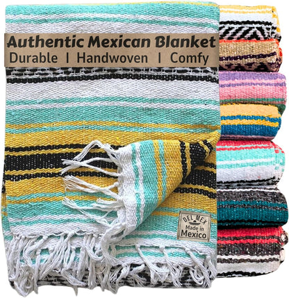Del Mex Classic Mexican Blanket, Large Authentic Woven Falsa Throw (70"x50"), Artisan Southwest