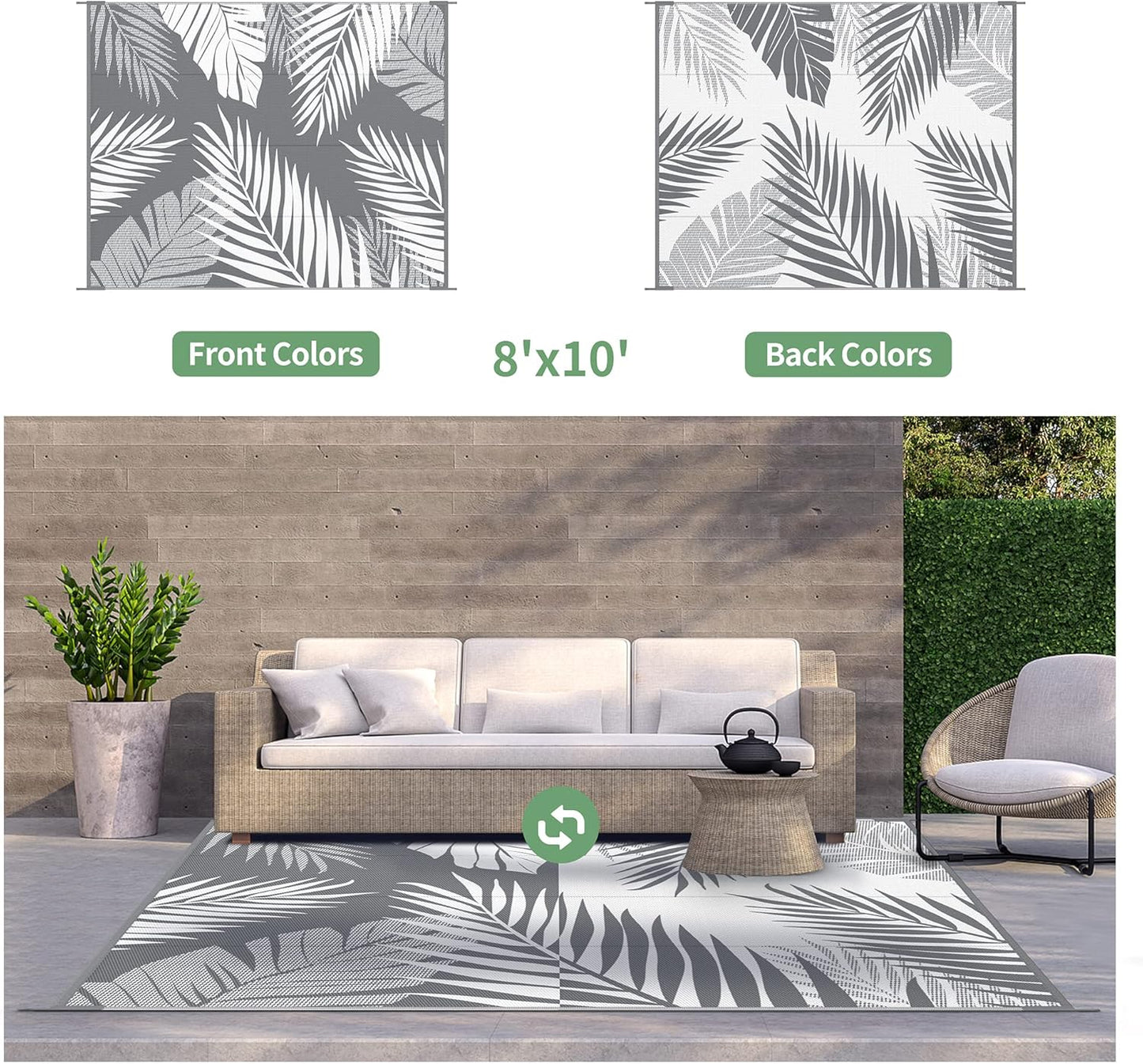 GENIMO Outdoor Rug 8' x 10' Waterproof for Patios Clearance, Reversible Plastic Straw Camping Rug