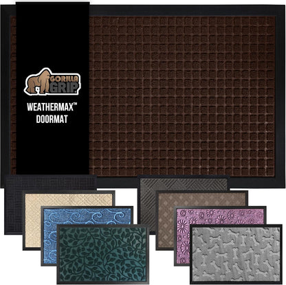 GORILLA GRIP 100% Waterproof All-Season WeatherMax Doormat, 34x58, US Designed Natural Rubber