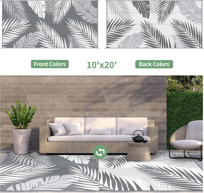 GENIMO Outdoor Rug 10' x 20' Waterproof for Patios Clearance, Reversible Outdoor Plastic Straw