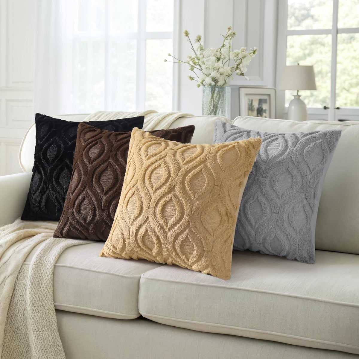 decorUhome Throw Pillow Covers 22x22 Inch Set of 2, Soft Plush Decorative Faux Fur Dark Brown Solid
