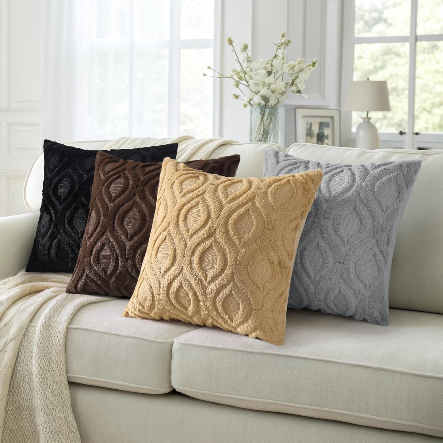 decorUhome Throw Pillow Covers 26x26 Inch Set of 2, Soft Plush Decorative Faux Fur Dark Brown Solid