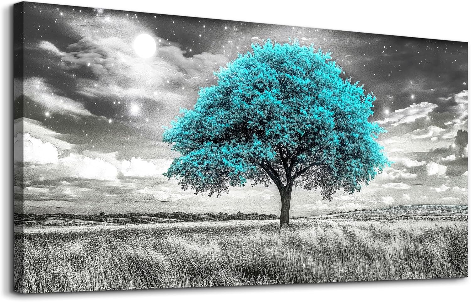 KELIYUAN Modern Canvas Print Wall Art Blue Tree Painting Full Of Stars Black And White Art pictures