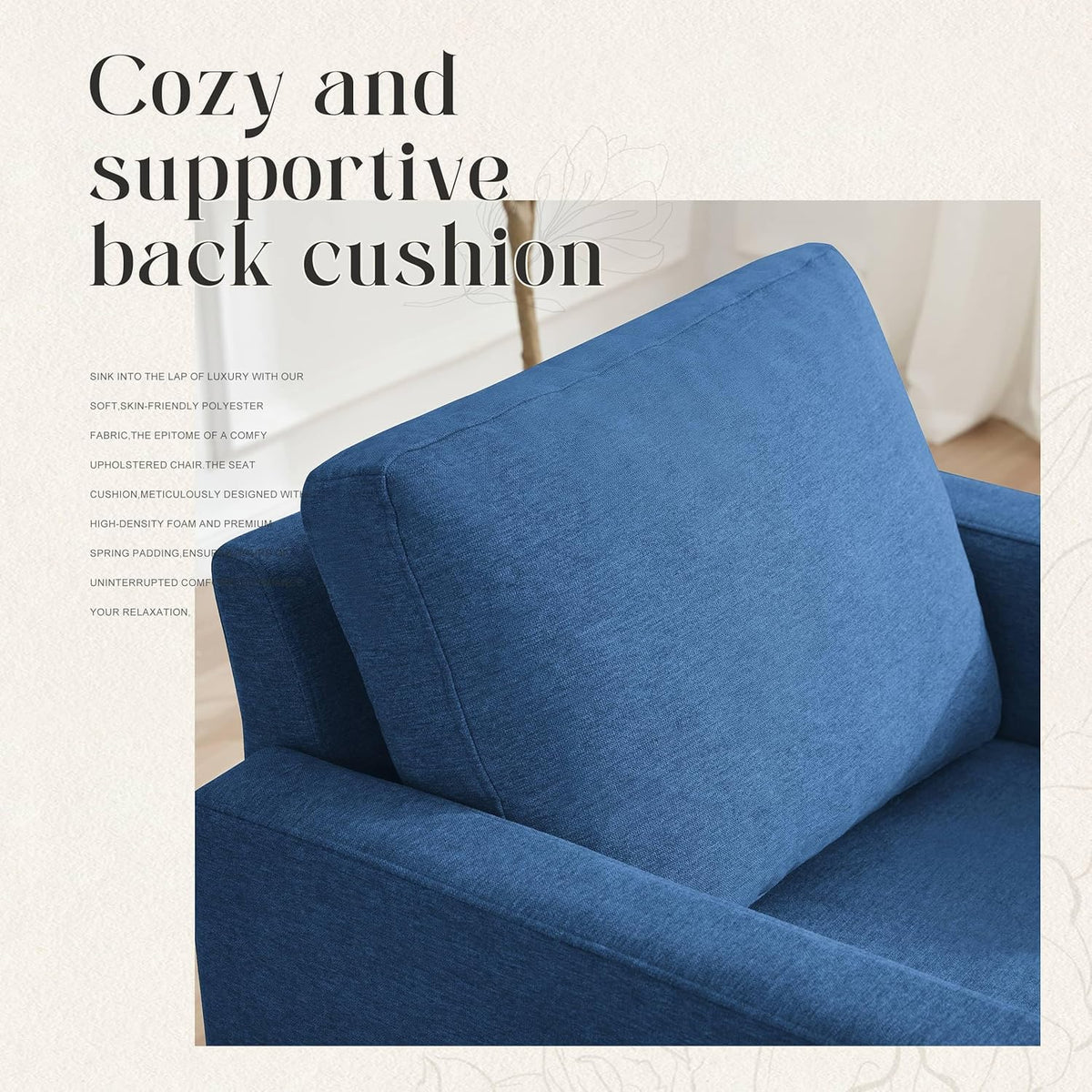 Mid-Century Accent Chair,Modern Linen Fabric Armchair for Living Room,Comfy Upholstered Reading