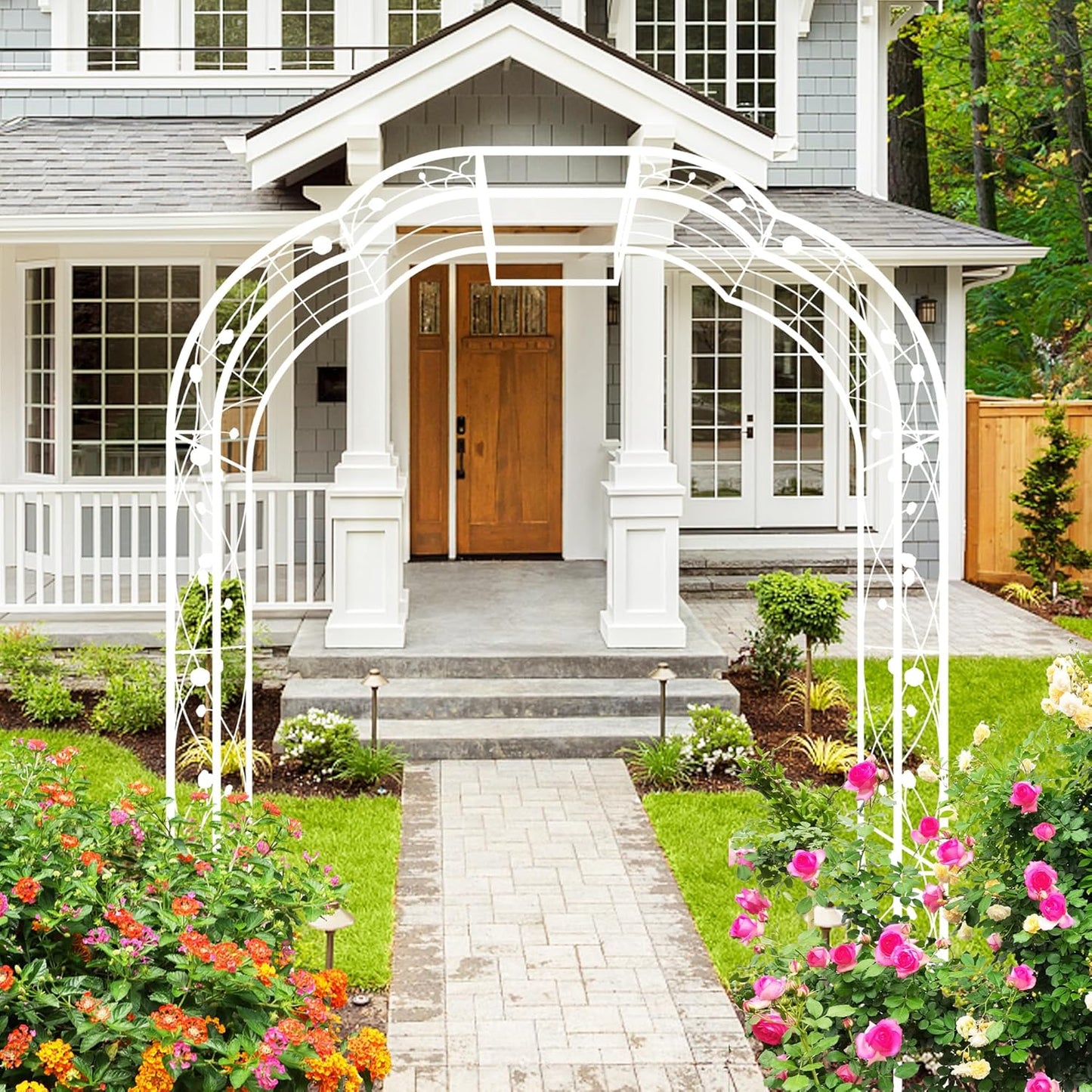 Metal Garden Arch 98.4" H Garden Arbor Trellis for Outdoor Climbing Plants Support Rose Lawn Tall