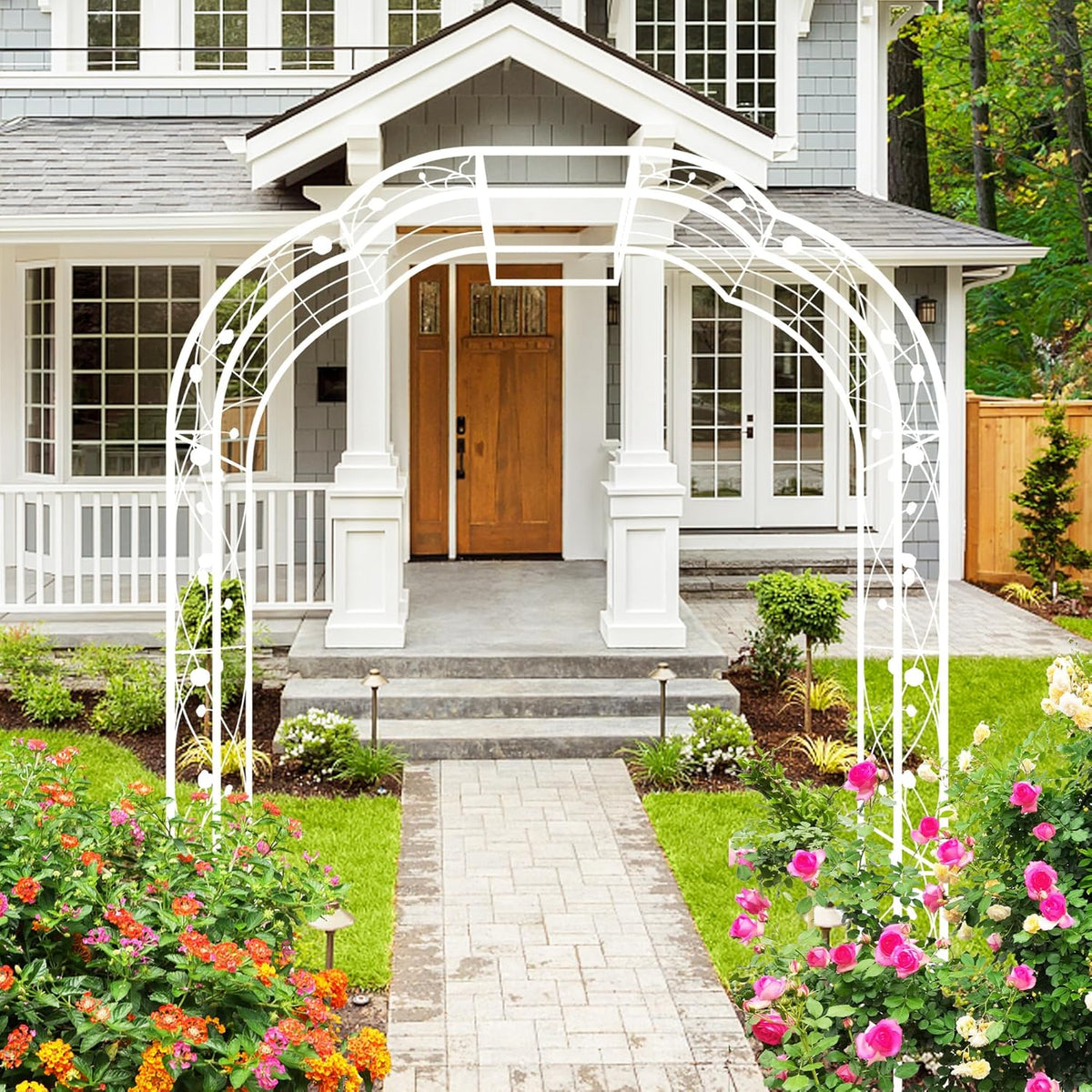 Metal Garden Arch 98.4" H Garden Arbor Trellis for Outdoor Climbing Plants Support Rose Lawn Tall