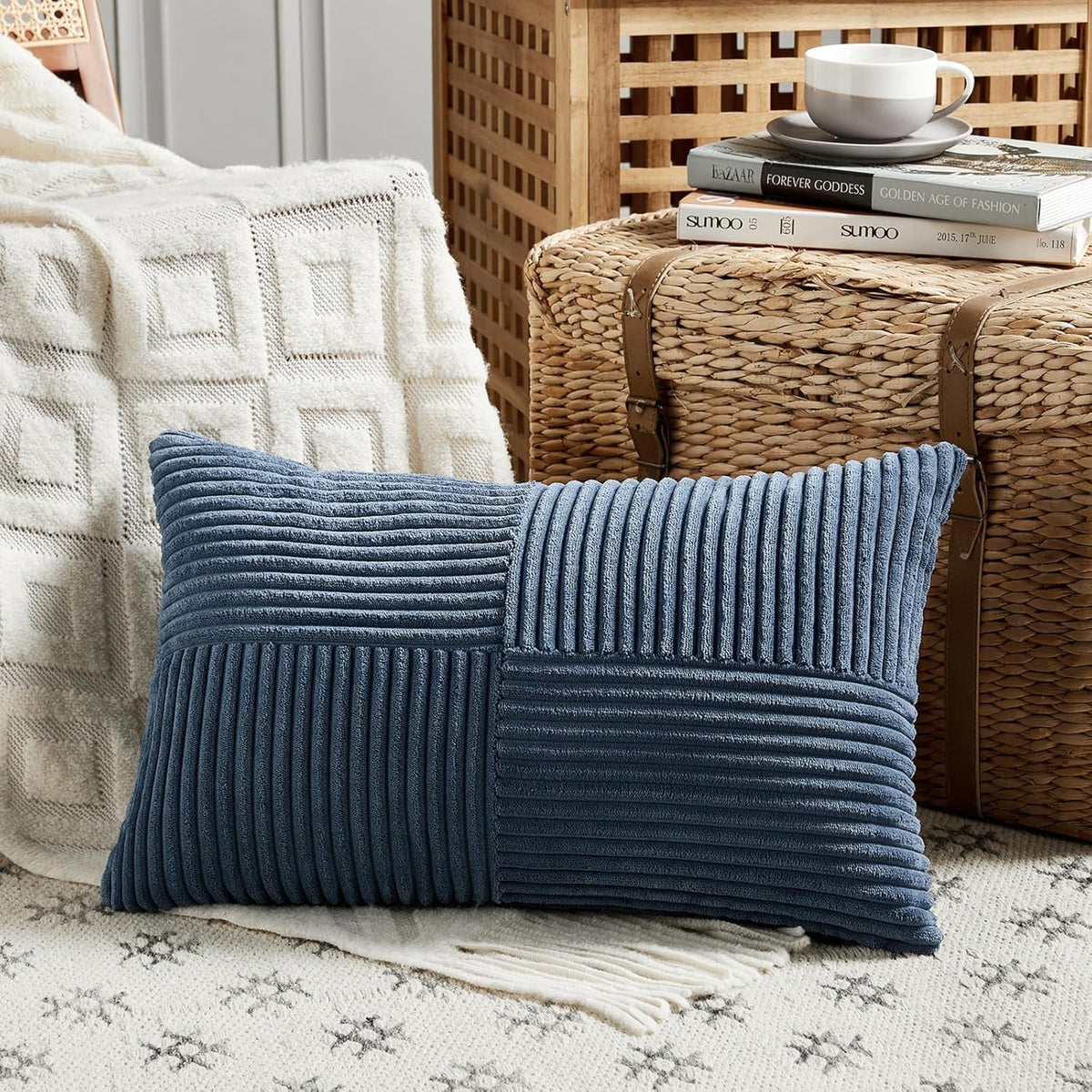Fancy Homi 2 Packs Dusty Blue Lumbar Decorative Throw Pillow Covers 16x32 Inch for Couch Bed Sofa