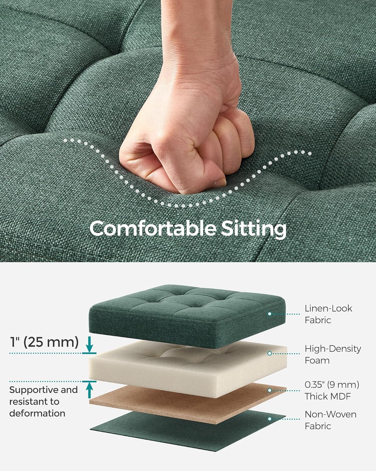 SONGMICS MAZIE Collection - 43 Inches Folding Storage Ottoman Bench, Ottoman Foot Rest, End of Bed