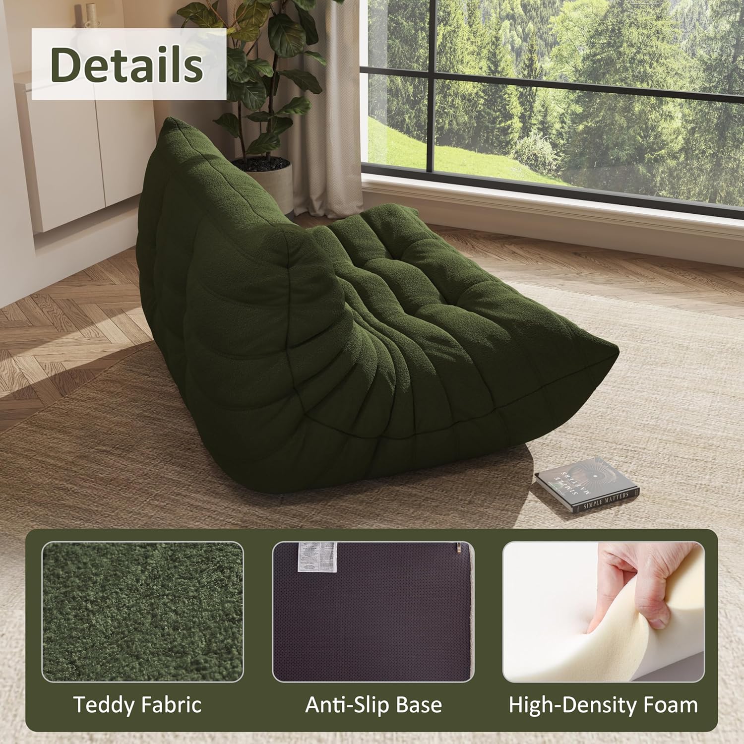 Bean Bag Chair, Oversized Loveseat Fireside Chair for Adults, 2 Seater with Memory Foam Filled