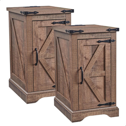 JXQTLINGMU Farmhouse Nightstand Set of 2 with Charging Station, 17"D Rectangular End Table with