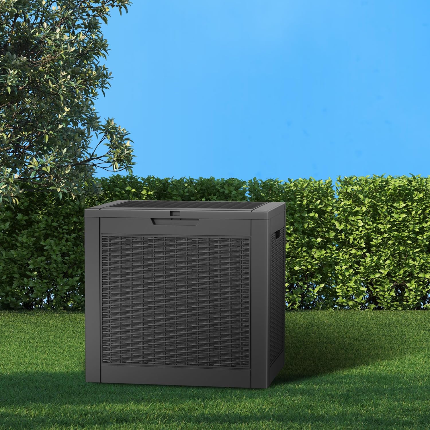 Vixzen 31 Gallon Resin Deck Box - Lockable Outdoor Storage for Patio Cushions, Garden Tools, Pool