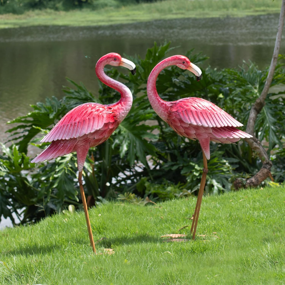 Kircust Flamingo Garden Sculpture & Statues, Metal Birds Yard Art Outdoor Statue, Large Pink
