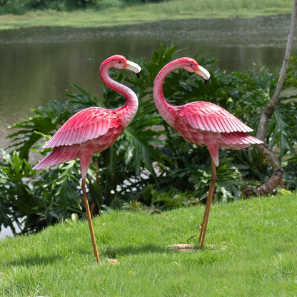 Kircust Flamingo Garden Sculpture & Statues, Metal Birds Yard Art Outdoor Statue, Large Pink