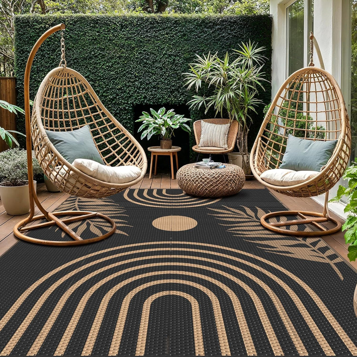 GENIMO Outdoor Rug 9' x 12' Waterproof for Patio Clearance, Reversible Lightweight Plastic Straw