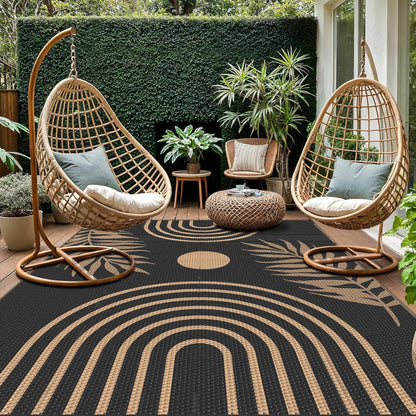 GENIMO Outdoor Rug 9' x 12' Waterproof for Patio Clearance, Reversible Lightweight Plastic Straw