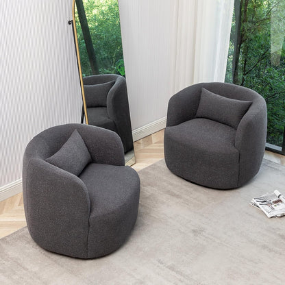 KINWELL 34" Wide Boucle Swivel Barrel Chairs Set of 2, No Assembly Round Upholstered Armchairs