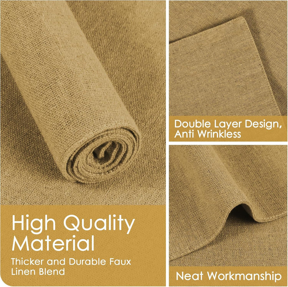 MANSPHIL Khaki Cloth Placemats Set of 4, Washable Thick Faux Linen Place Mats Heat Resistant Double