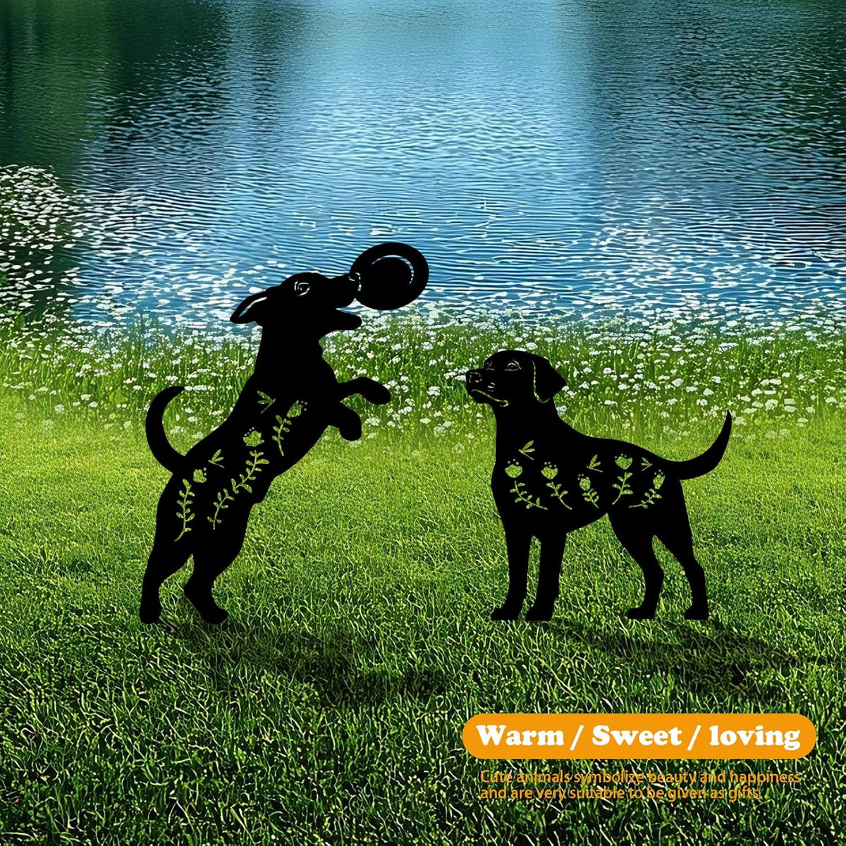4 Pack Dog Metal Garden Decorative Stakes, Weather Proof Puppy Silhouette Statues for Yard