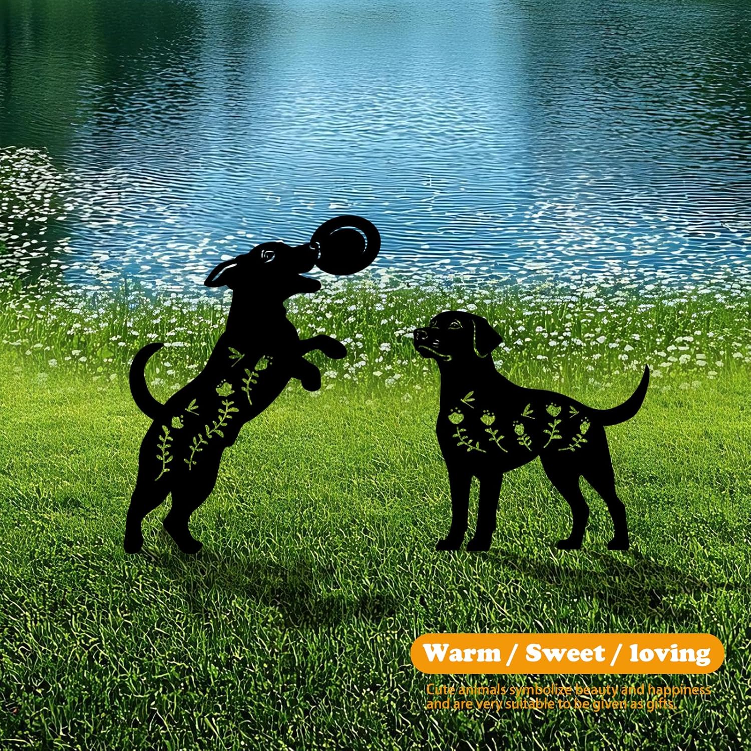 4 Pack Dog Metal Garden Decorative Stakes, Weather Proof Puppy Silhouette Statues for Yard