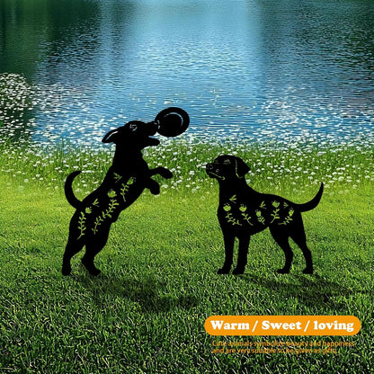 4 Pack Dog Metal Garden Decorative Stakes, Weather Proof Puppy Silhouette Statues for Yard
