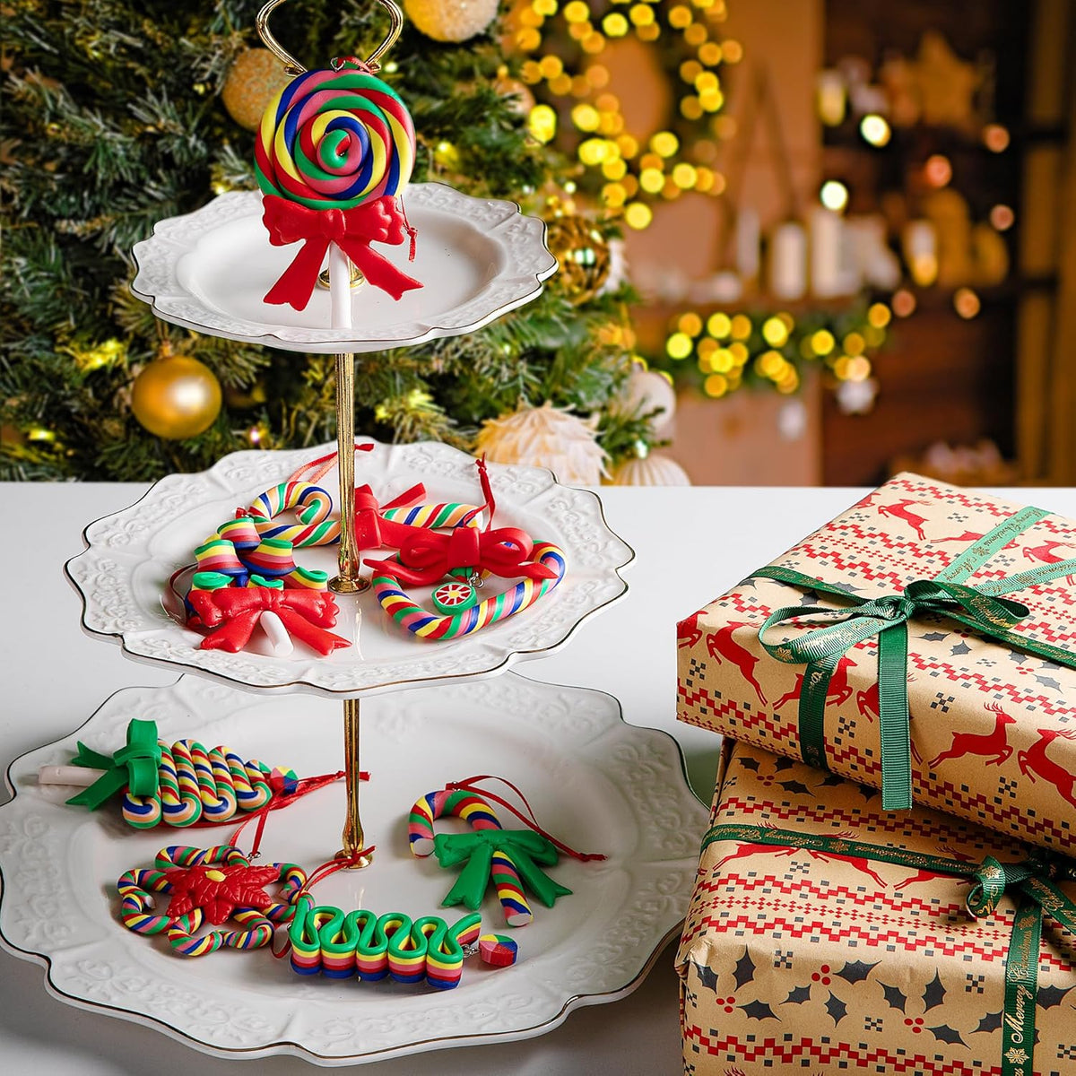 codree 8 Pcs Christmas Lollipop Ornaments- Rainbow Candy Cane Hanging Ornaments for Christmas Tree