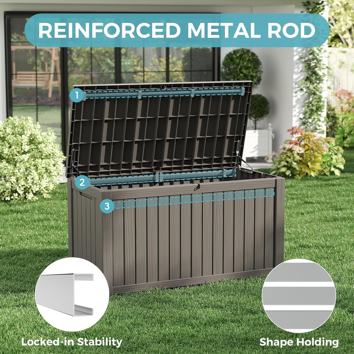 KAMABOKO Outdoor Storage Box, 150 Gallon Large Outdoor Resin Deck Box, Storage Waterproof Boxes