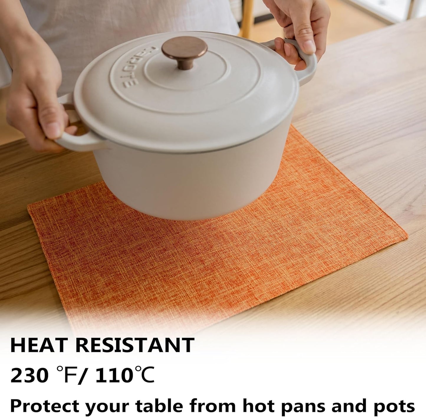 Demetex Orange Placemats Set of 4 Fall Linen Place Mats Decorative Heat Resistant Cloth Table Mats