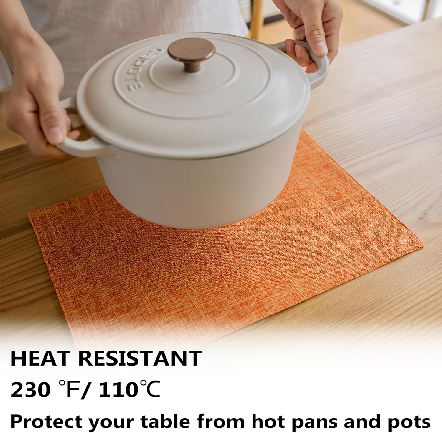 Demetex Orange Placemats Set of 4 Fall Linen Place Mats Decorative Heat Resistant Cloth Table Mats