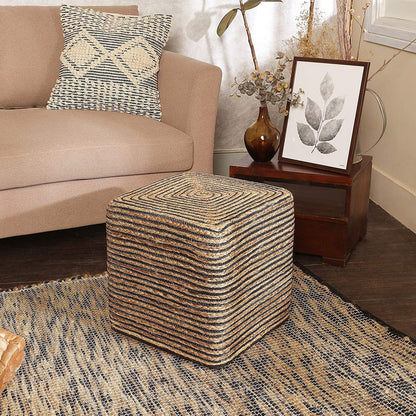 REDEARTH · Cube Pouf Foot Stool Ottoman - Jute Braided Pouffe Poof Accent Sitting Footrest for The