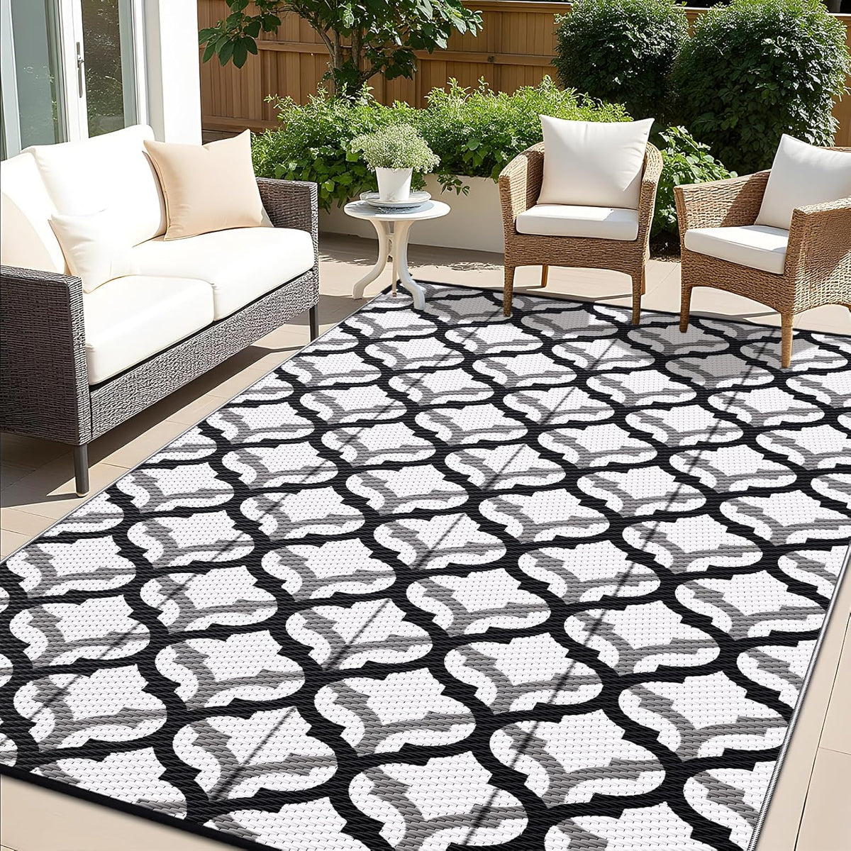 OLANLY Reversible Outdoor Rug 8x10 ft Clearance, Waterproof Outdoor Plastic Straw Rug with