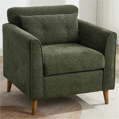 Modern Accent Chair with Wooden Legs Plush Fabric Armchair Cozy Reading Chair for Living Room