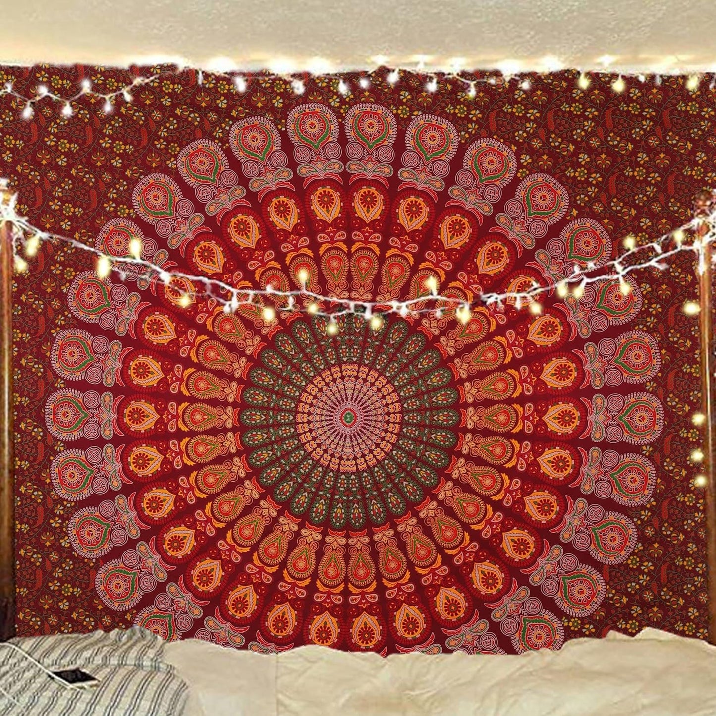 Bless International Handmade Indian hippie Bohemian Psychedelic Peacock Mandala Wall hanging