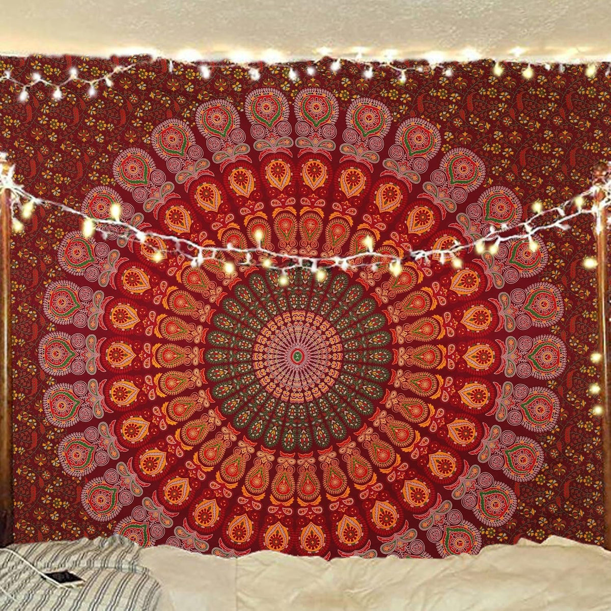Bless International Handmade Indian hippie Bohemian Psychedelic Peacock Mandala Wall hanging